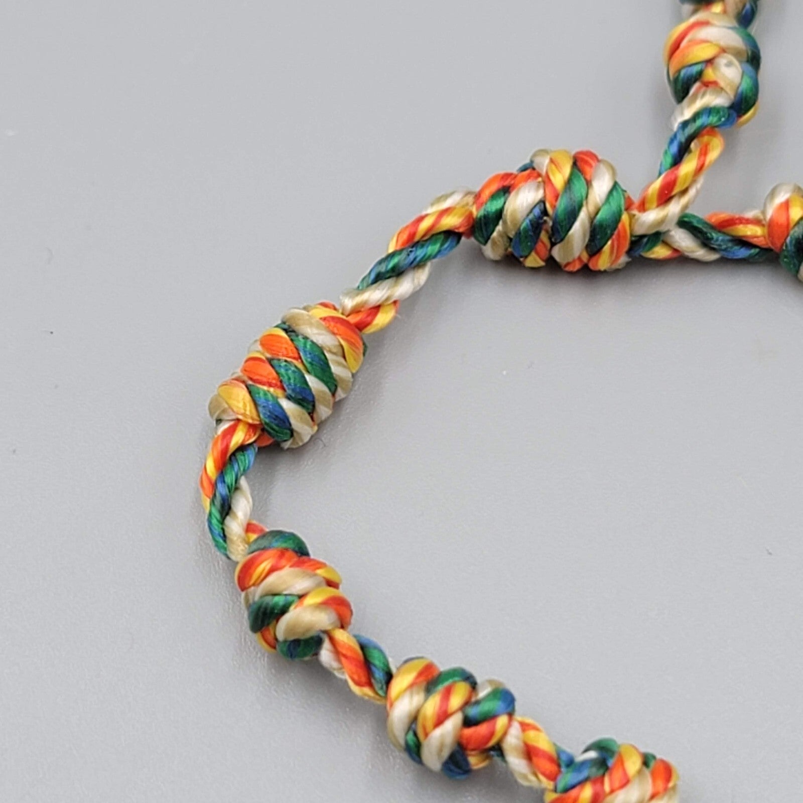 Hand Knotted Rosary Multi Color Thread Silver tone Crucifix Hand Made