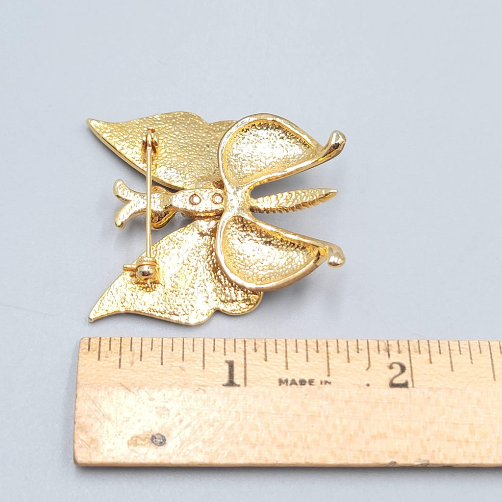 Butterfly Brooch Brown Enamel Gold tone Vintage Estate 1.75"