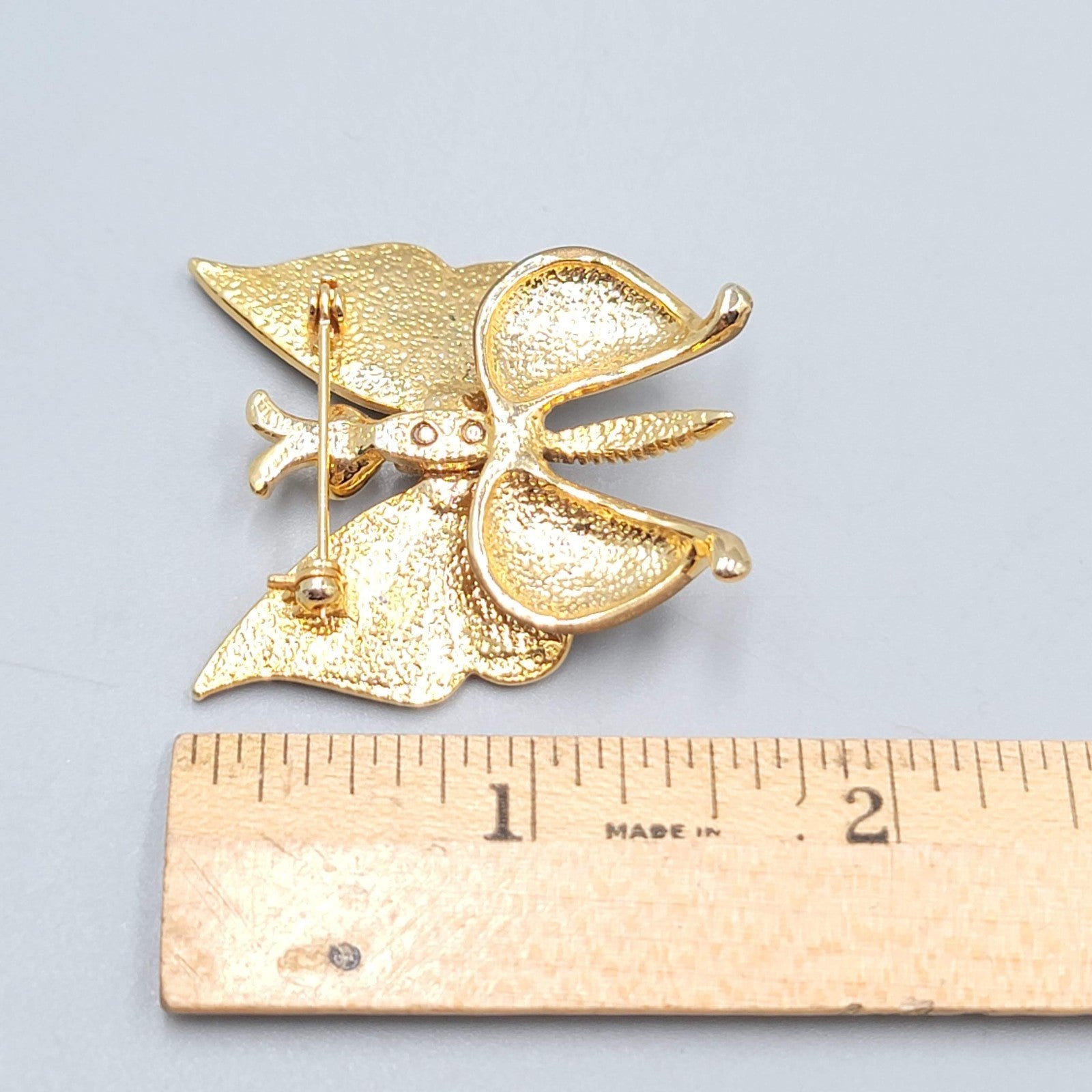 Butterfly Brooch Brown Enamel Gold tone Vintage Estate 1.75"