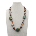 Statement Pottery Bead Necklace Eclectic Multicolor 24"