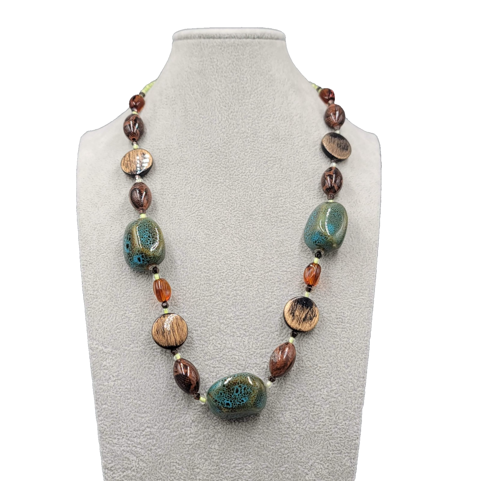 Statement Pottery Bead Necklace Eclectic Multicolor 24"