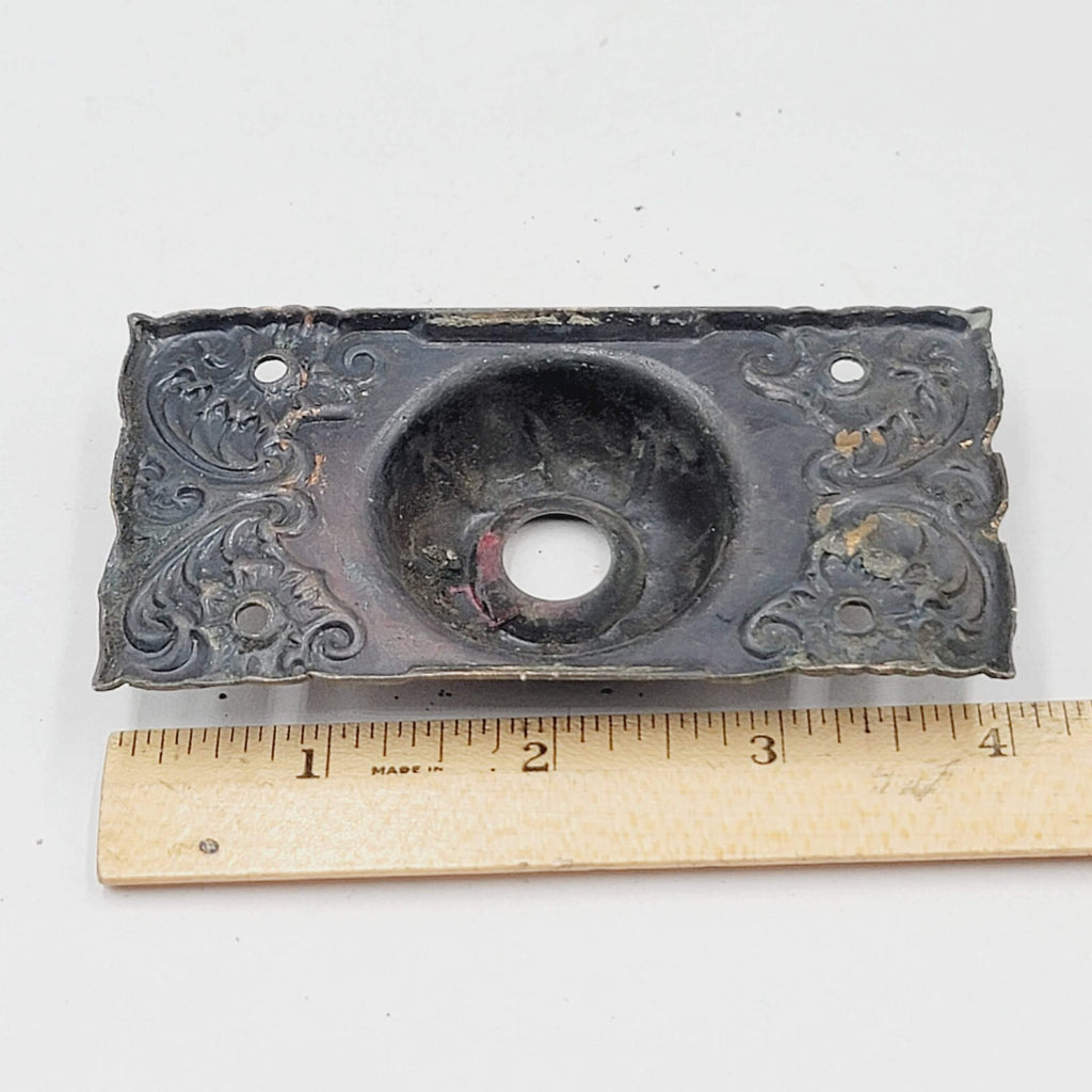 Antique Copper Door Bell Back Plate Ornate  4 in x 2 in