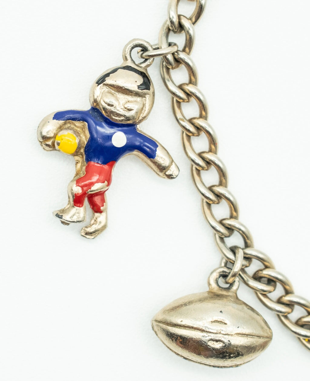 Vintage Cheerleader Football RHS Charm Bracelet Silver tone Enamel Estate 6 1/2"