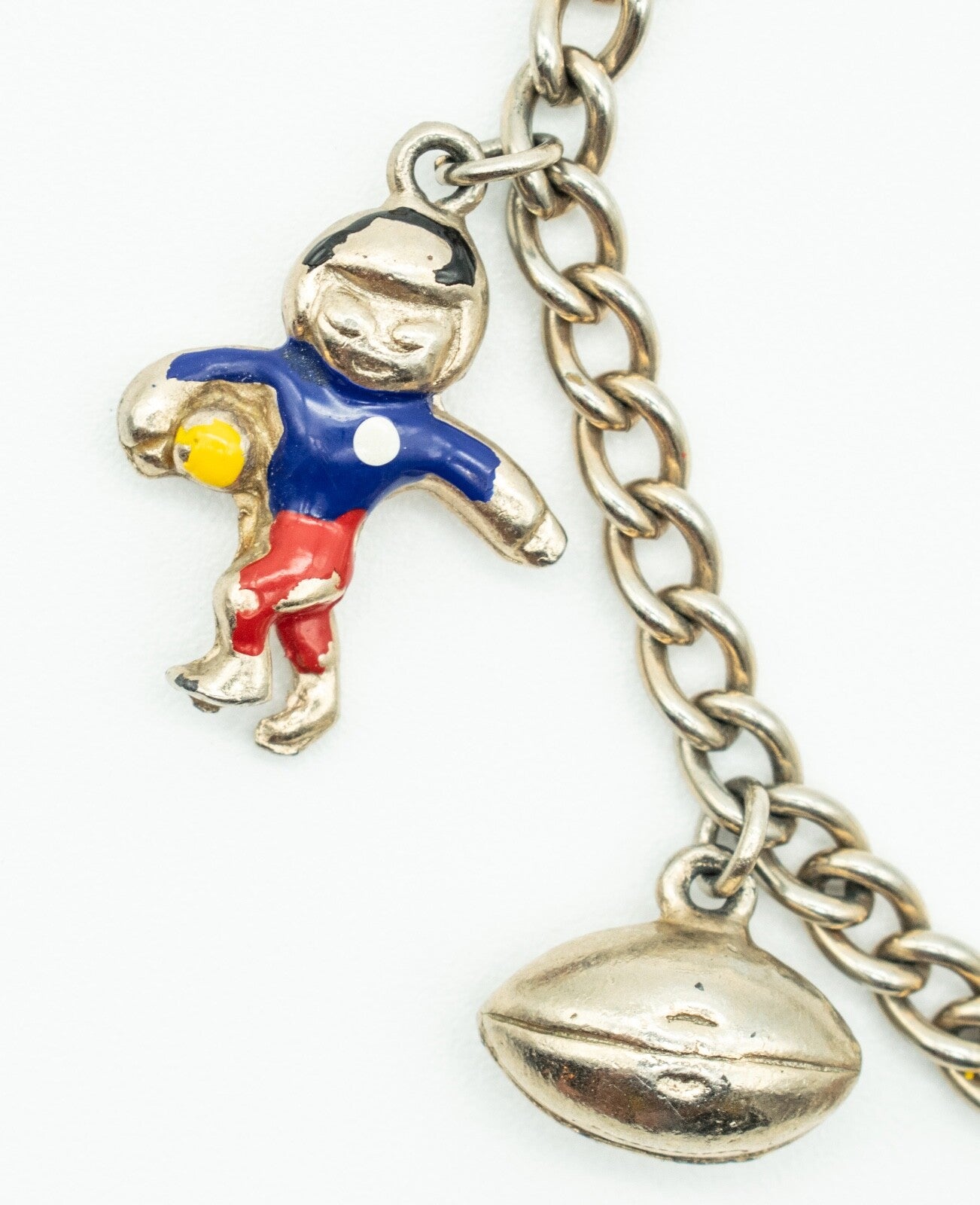 Vintage Cheerleader Football RHS Charm Bracelet Silver tone Enamel Estate 6 1/2"