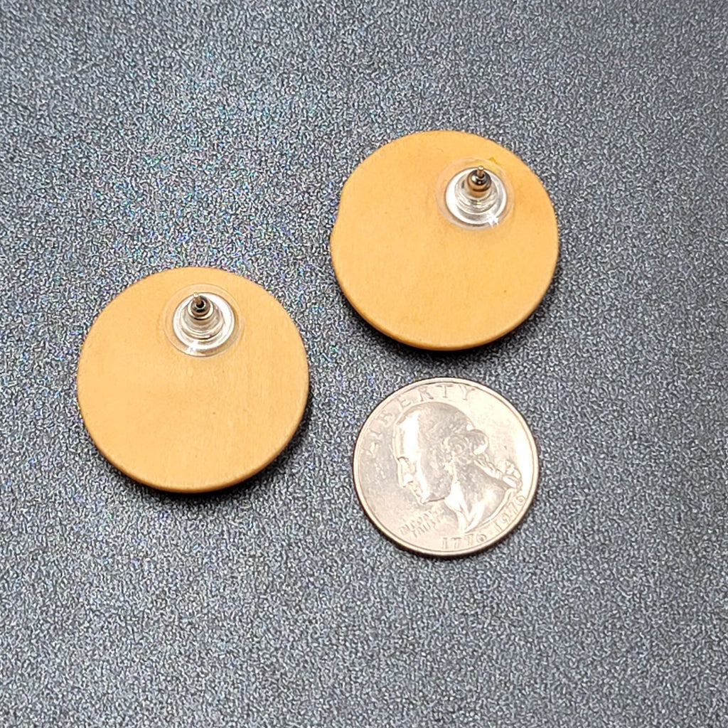 Vintage Pierced Earrings Round Wood Hand Painted 1 1/8"
