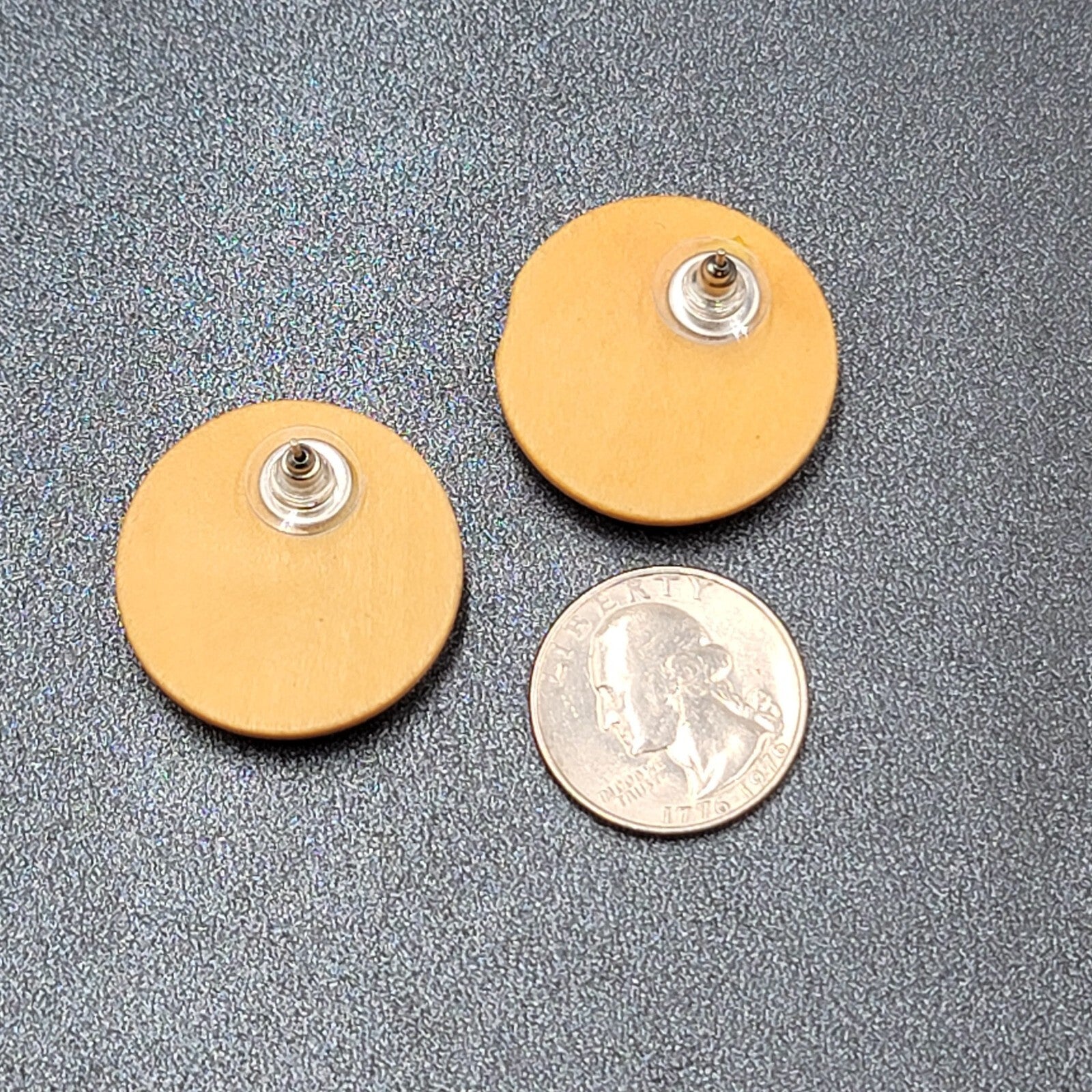 Vintage Pierced Earrings Round Wood Hand Painted 1 1/8"