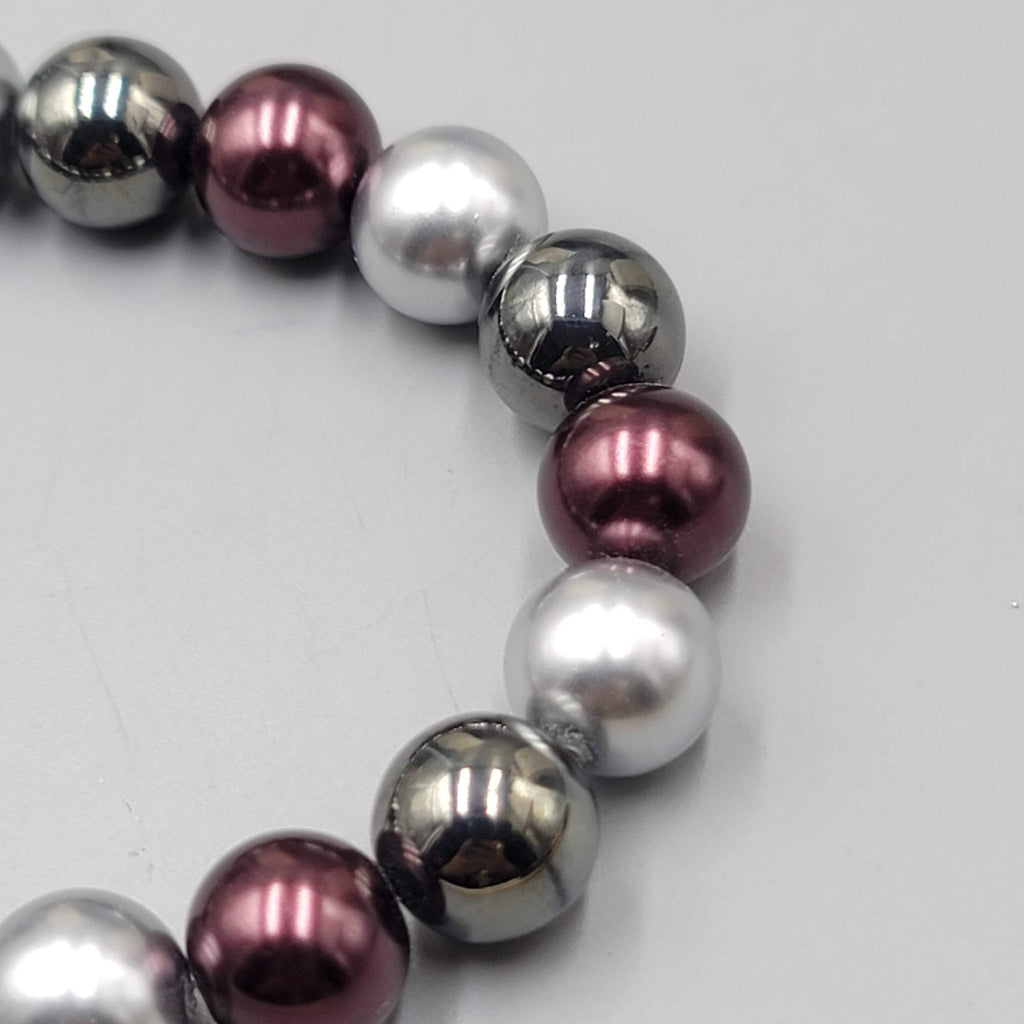 Large Bead Necklace Purple Gray Black Rhinestone Magnet Closure 16"
