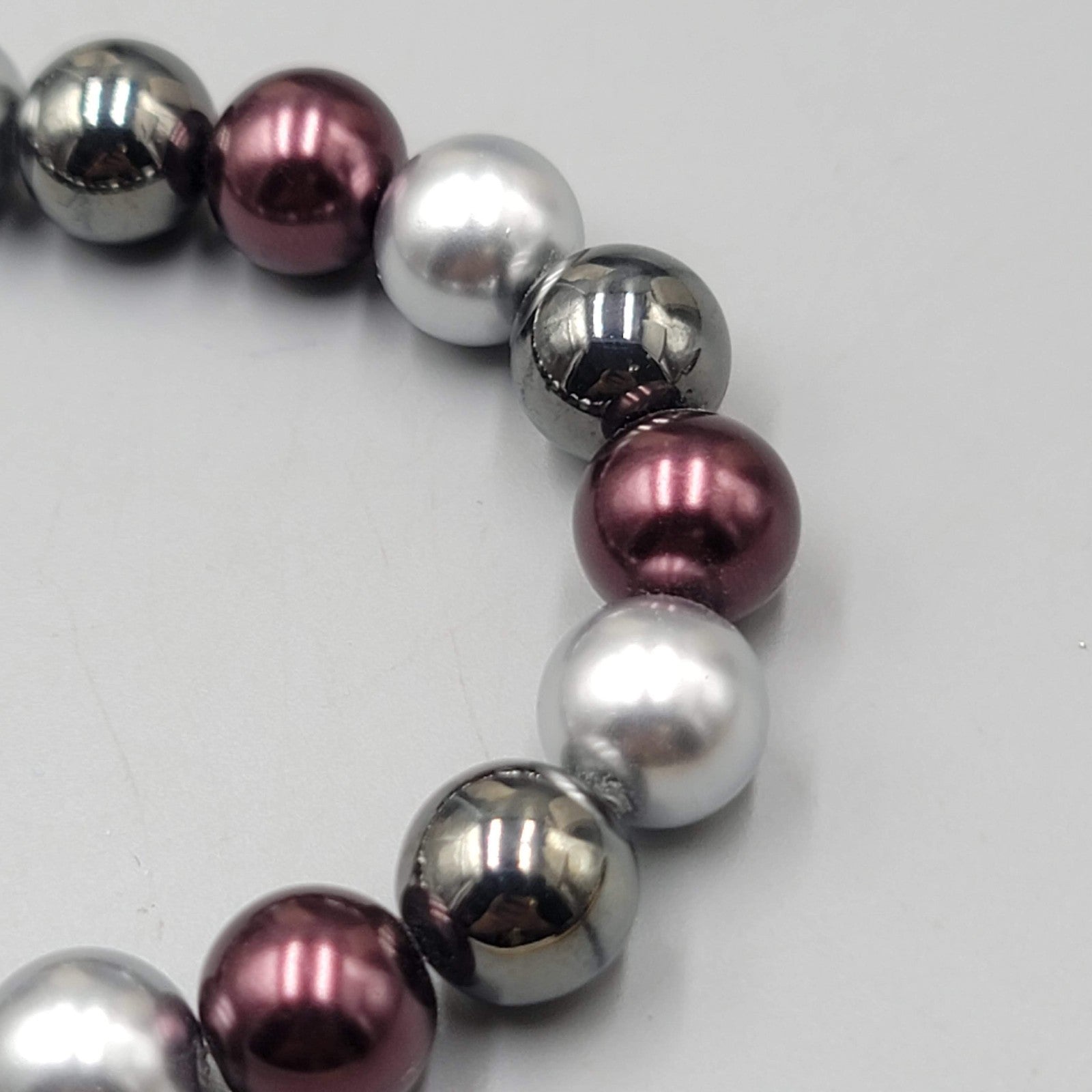 Large Bead Necklace Purple Gray Black Rhinestone Magnet Closure 16"