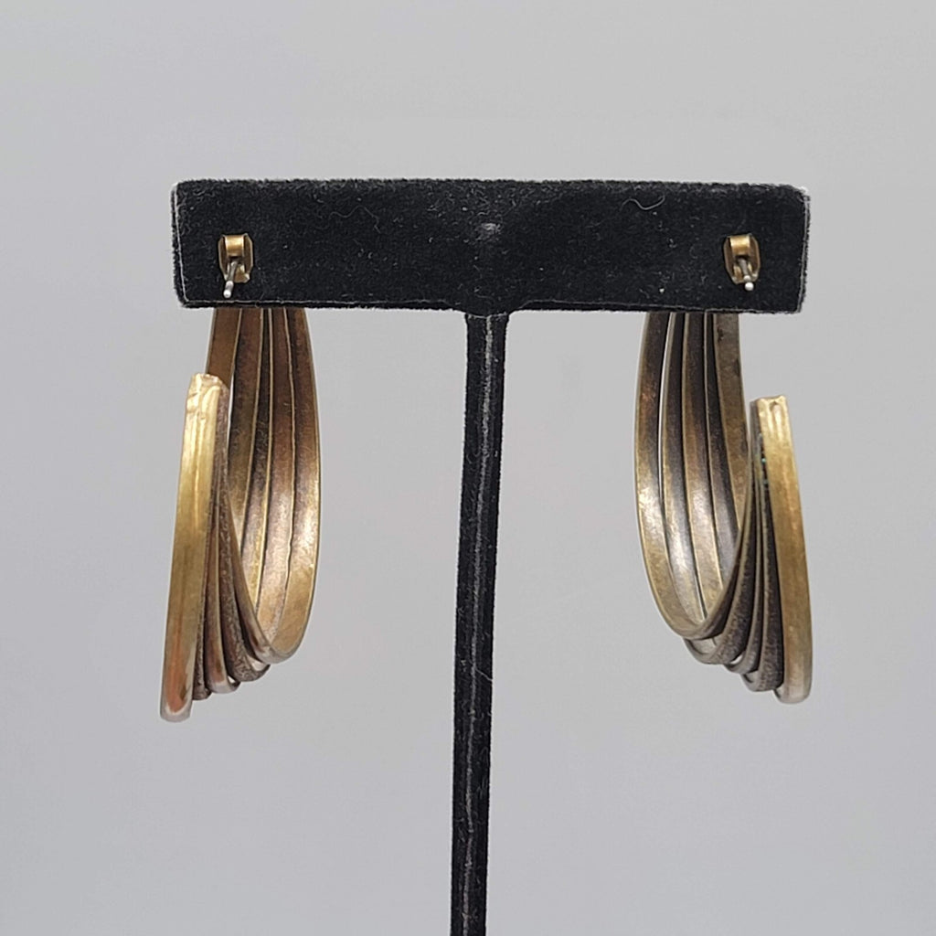 Bronze tone Multi Hoop Pierced Earrings Large Statement 2 1/8"