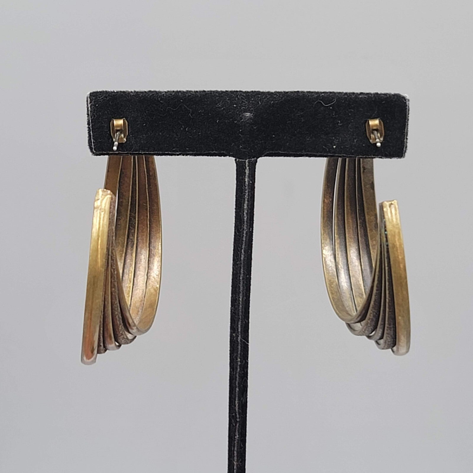 Bronze tone Multi Hoop Pierced Earrings Large Statement 2 1/8"
