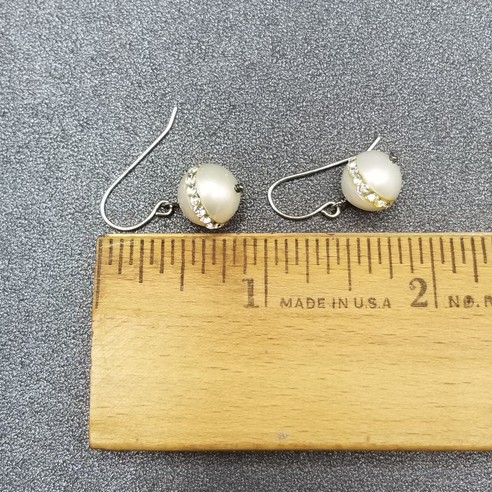 Pierced Earrings Faux Pearl Bead Faceted Crystal Dangle 1/2"