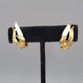 Vintage Gold tone Leaf Design Clip on Earrings Climber 1"