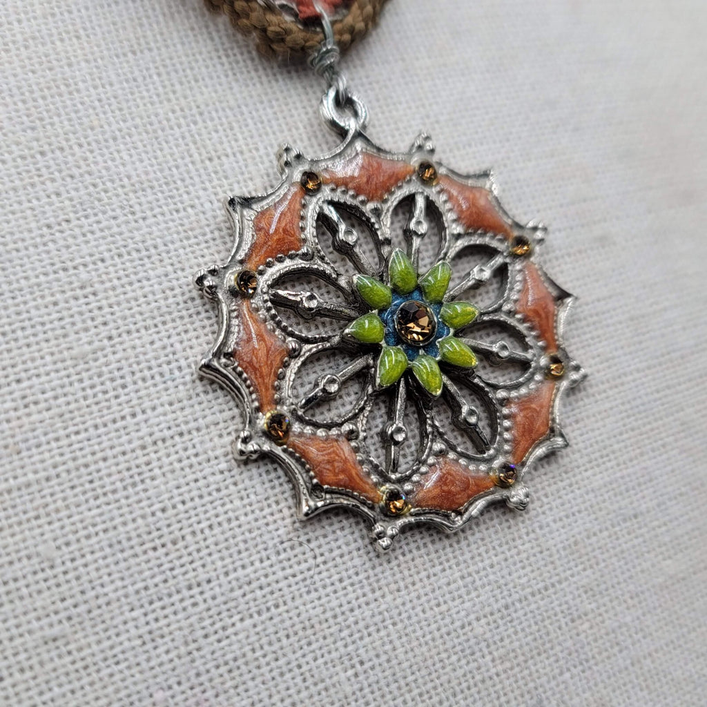 Boho Enamel Pendant Necklace Triple Strand Cord Chain 14"-16" Small