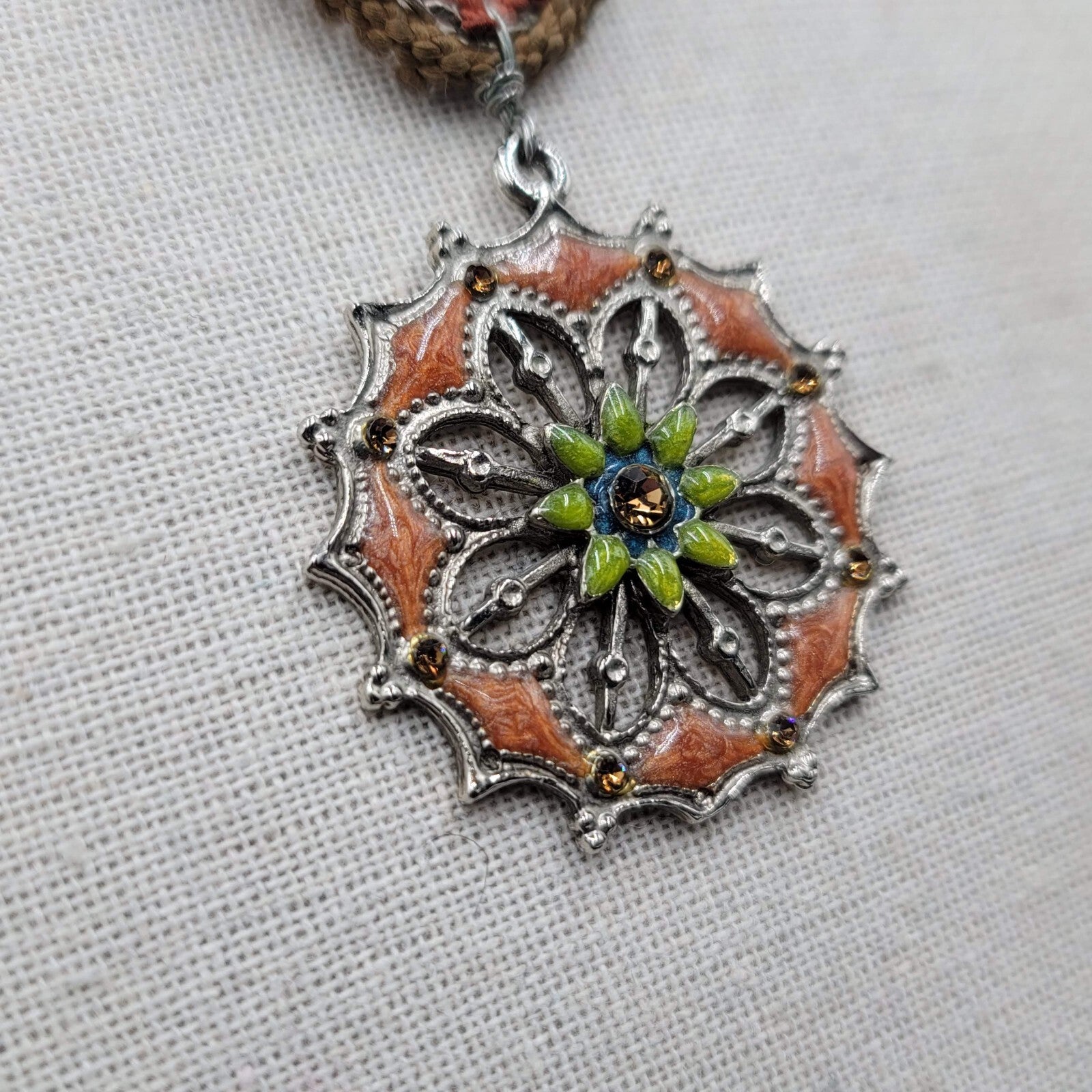 Boho Enamel Pendant Necklace Triple Strand Cord Chain 14"-16" Small