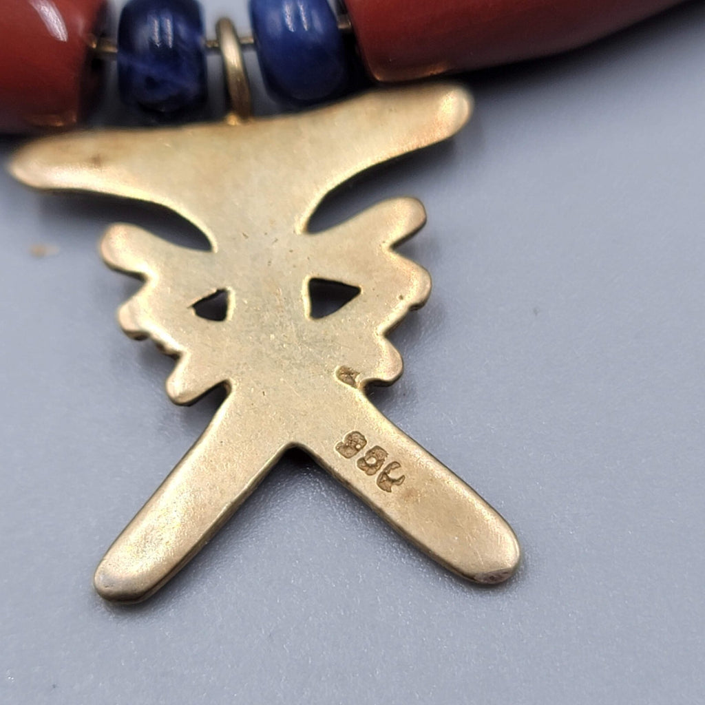 Vintage 950 Silver Pendant Necklace Gold tone Unique Tribal Ethnic 18"