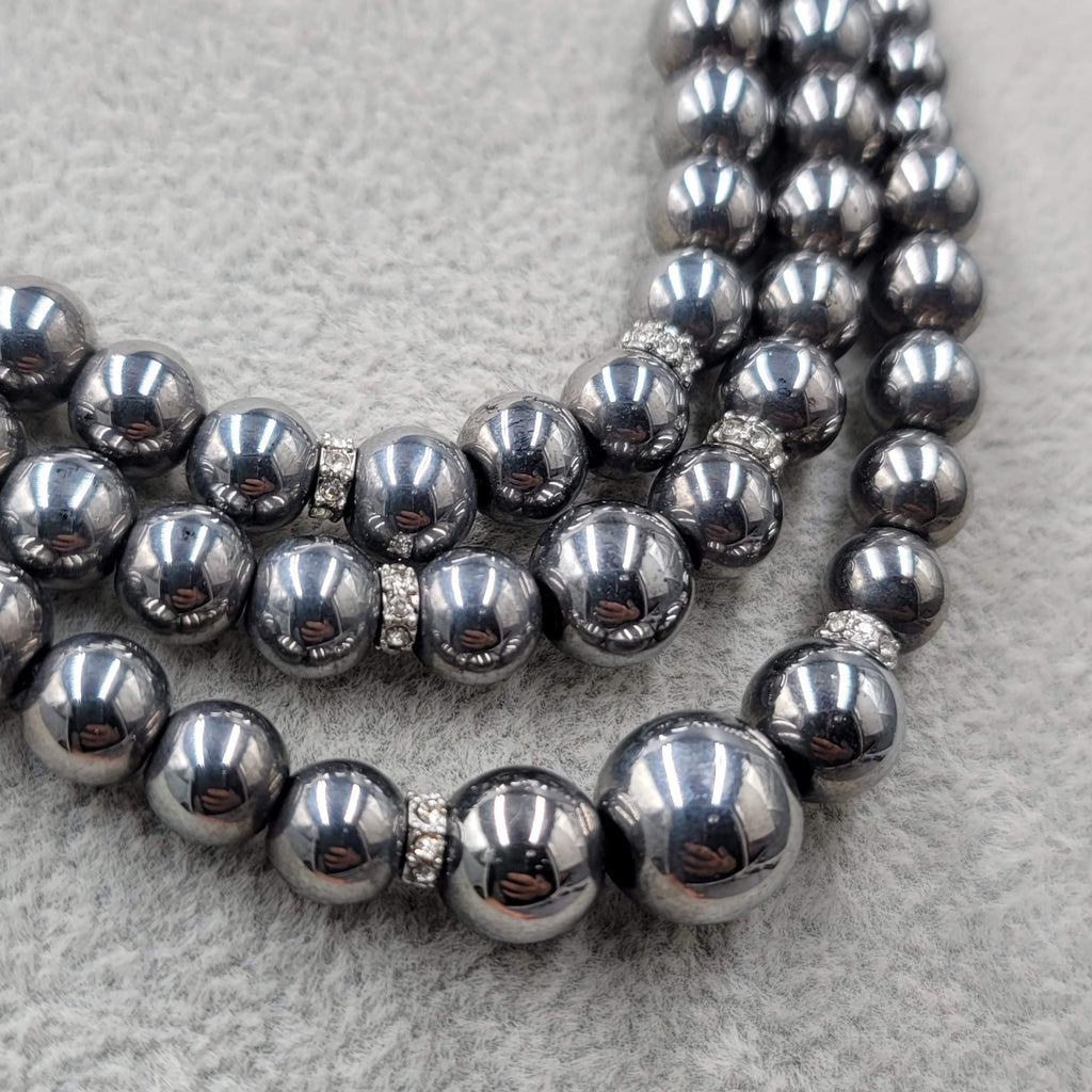 Lia Sophia Necklace Silver Plated Gunmetal Graduated Beads Just Lovely!!