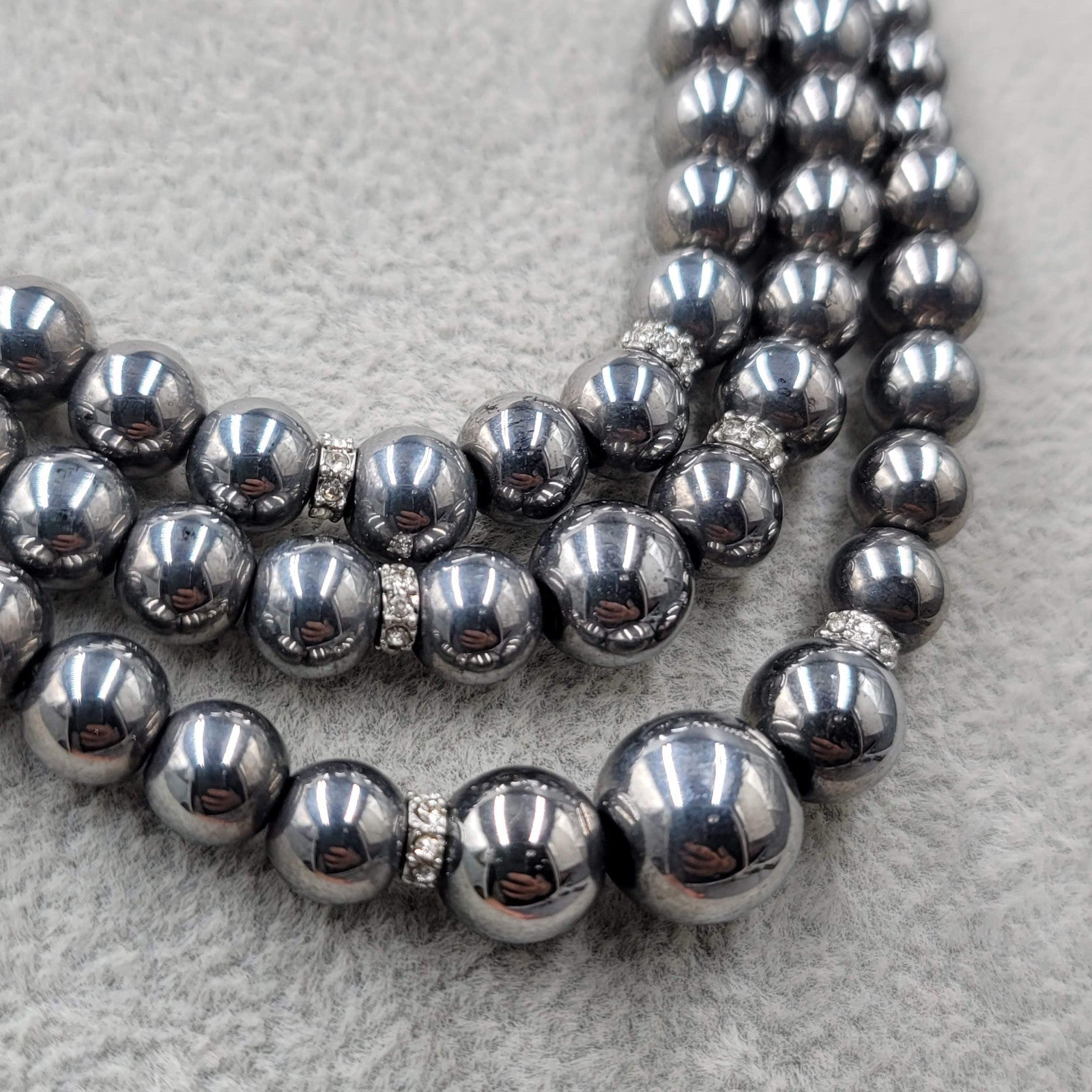 Lia Sophia Necklace Silver Plated Gunmetal Graduated Beads Just Lovely!!
