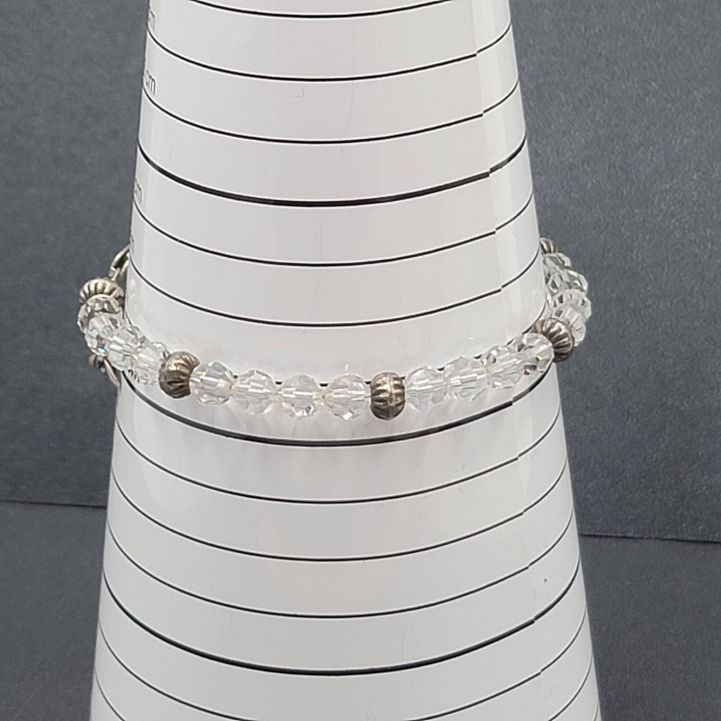 Sterling Silver Crystal Bead Bracelet Bee Charm 6 3/4"