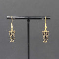 Cat Pierced Earrings Gold tone Black Enamel Dangle 3/4"