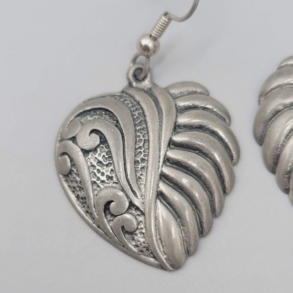 Vintage EGE Pewter Heart Pierced Earrings Dangle 1.25"