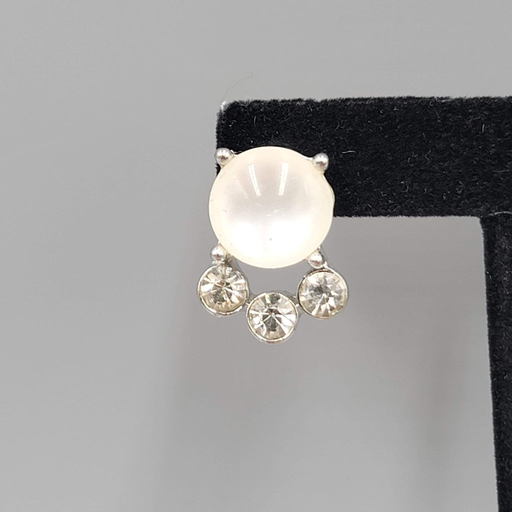 White Moonglow Rhinestone Rhinestone Pierced Earrings Silver tone Drop 3/4 in