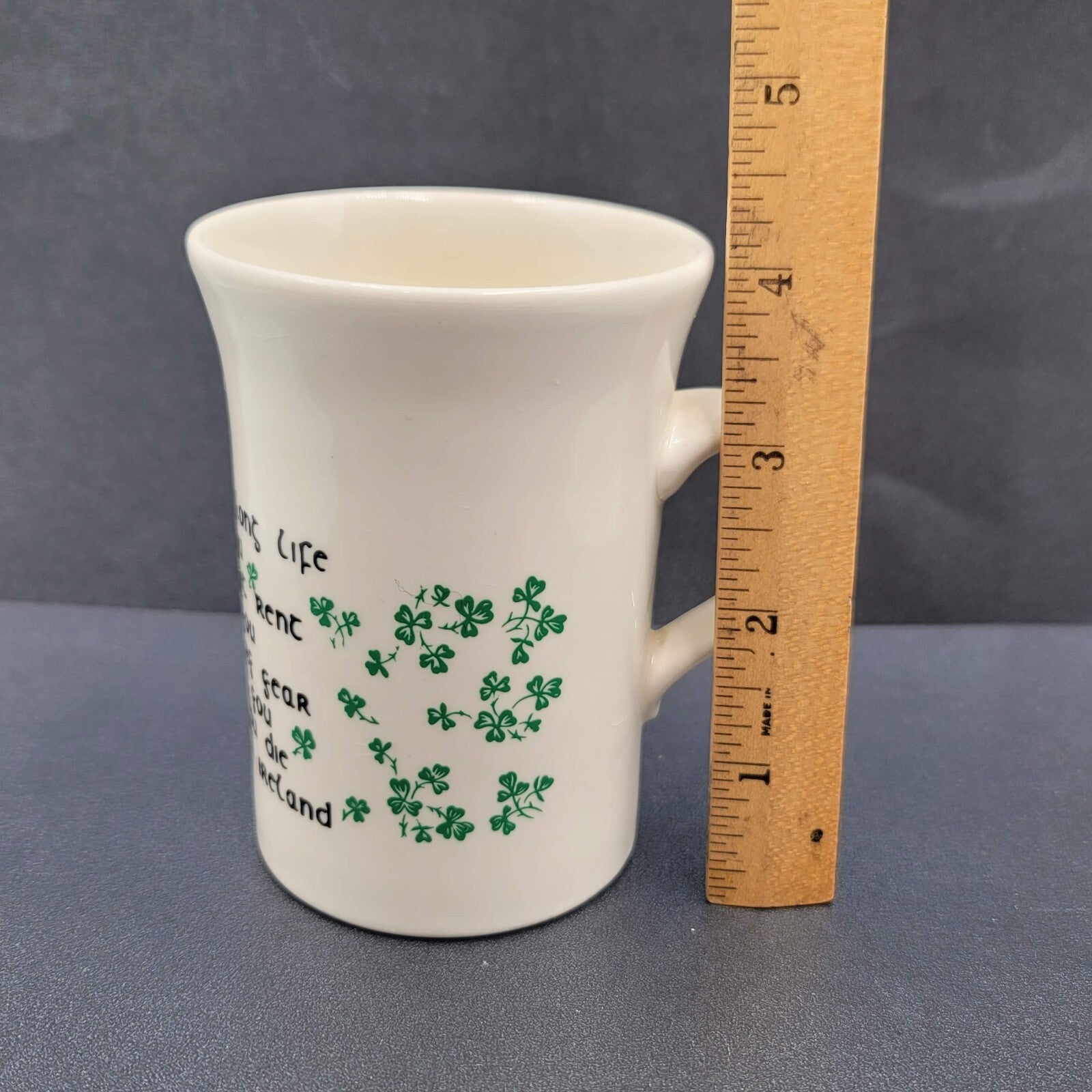 Vintage Carrigohoun Ireland Irish Wish Coffee Mug Tea Cup White Green Shamrocks
