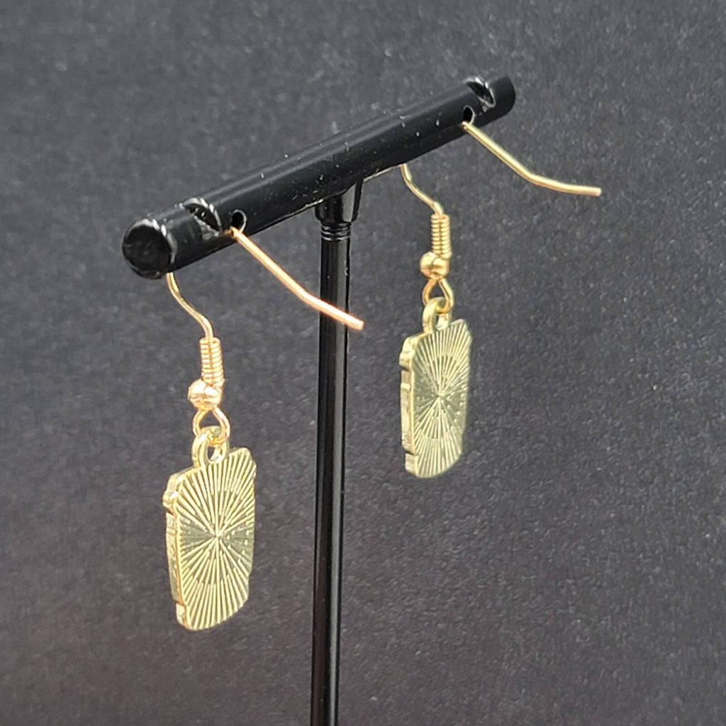 Coffee Pierced Earrings White Brown Enamel Gold tone Dangle New 5/8"