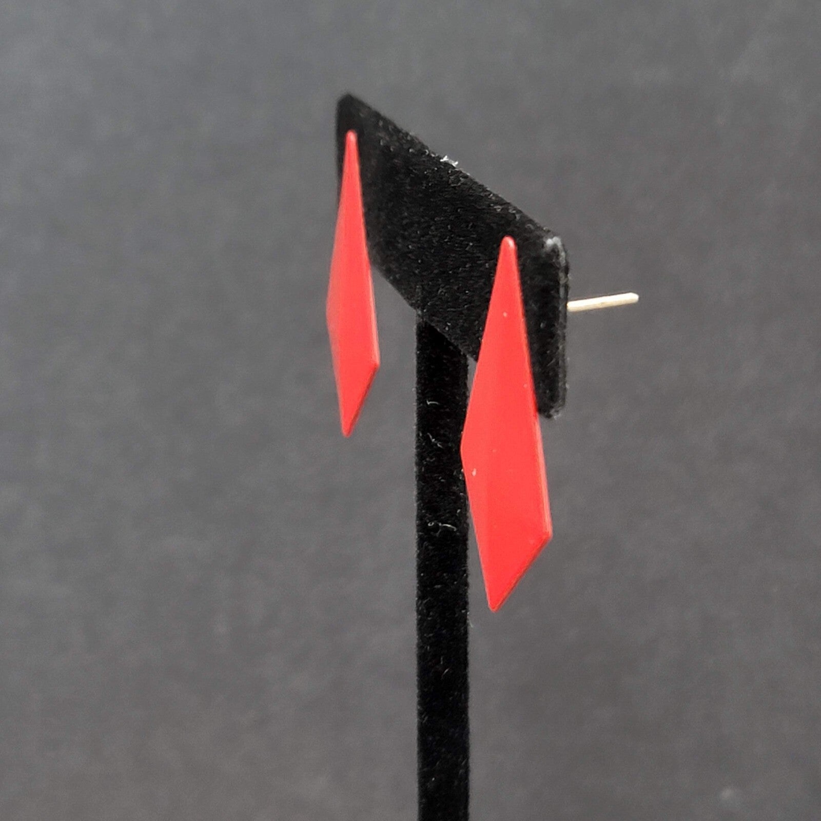 Vintage Pierced Earrings Red Enamel Geometric Drop 1 1/8"