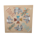 Navajo Sand Painting Signed Tim Smith Studio 13" Square 4 Bears
