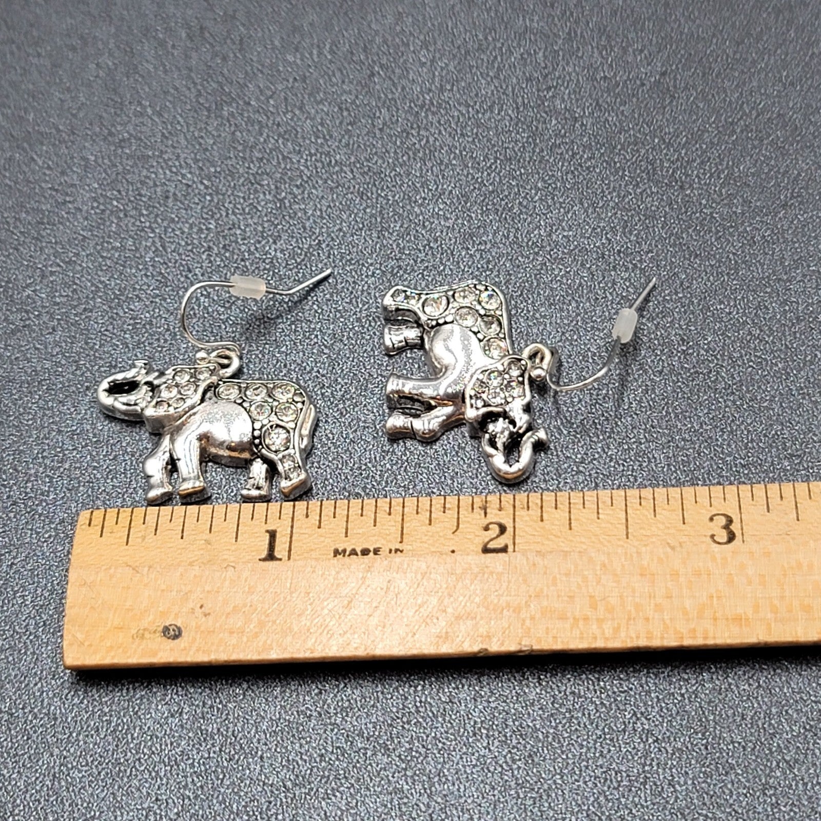 Pierced Earrings Silver tone Rhinestone Studded Dangle 3/4"