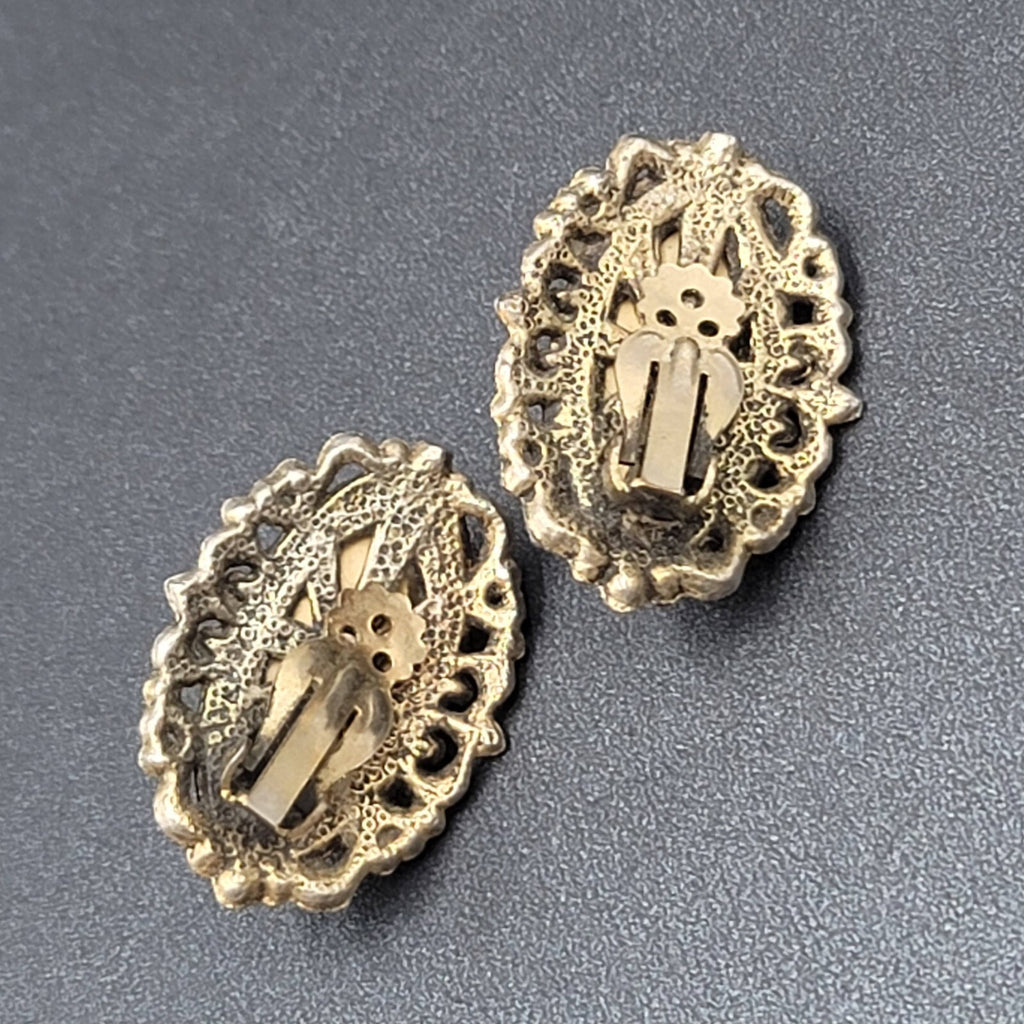 Vintage Clip on Earrings Gold tone Plastic Large Statement 1.5"