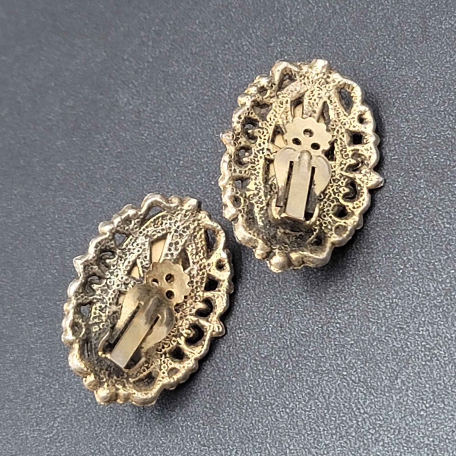 Vintage Clip on Earrings Gold tone Plastic Large Statement 1.5"