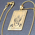 The HIEROPHANT Tarot Card Pendant Necklace Major Arcana Gold tone 18”.