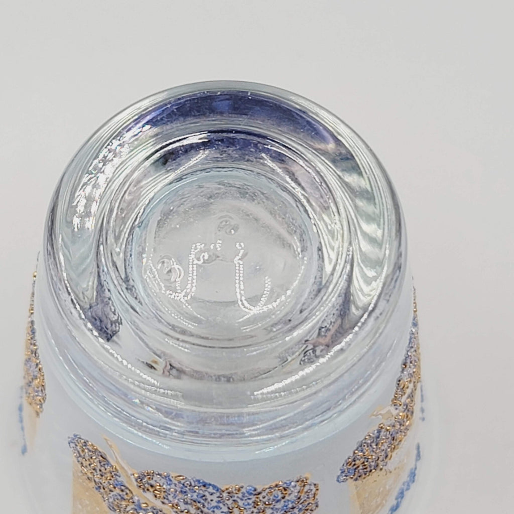 Vintage Las Vegas Casino Shot Glass Blue Gold Embossed Clear Glass Souvenir