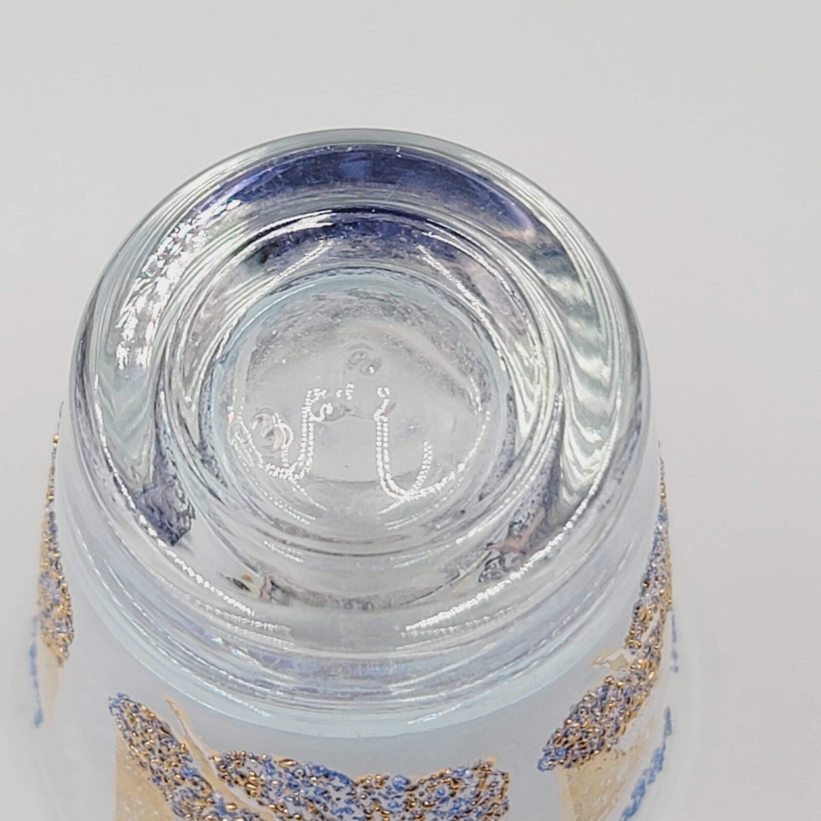 Vintage Las Vegas Casino Shot Glass Blue Gold Embossed Clear Glass Souvenir