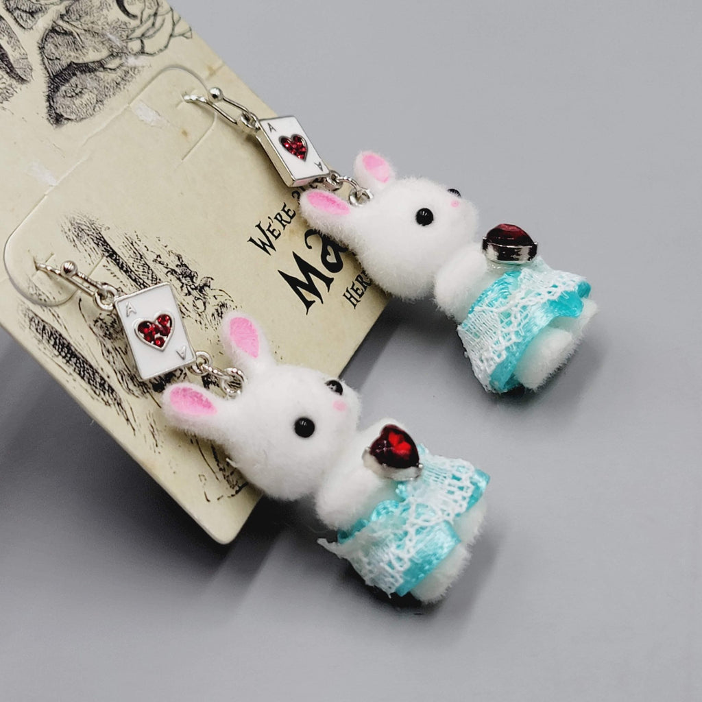 Thorn & Fable Pierced Earrings Alice in Wonderland Bunny Dangle NWT 2"