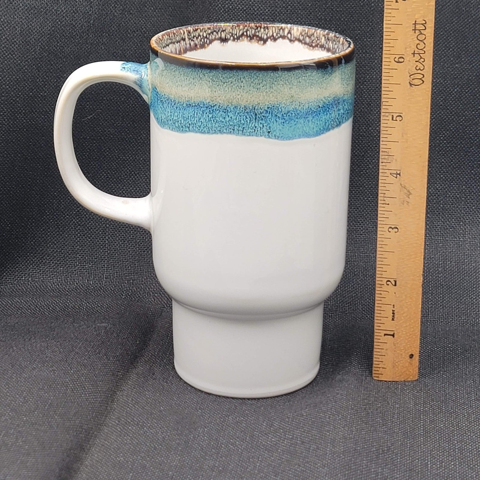 Leaf Bean Speckled Ceramic Coffee Mug Tall Blue Gray 20 ounces 6"