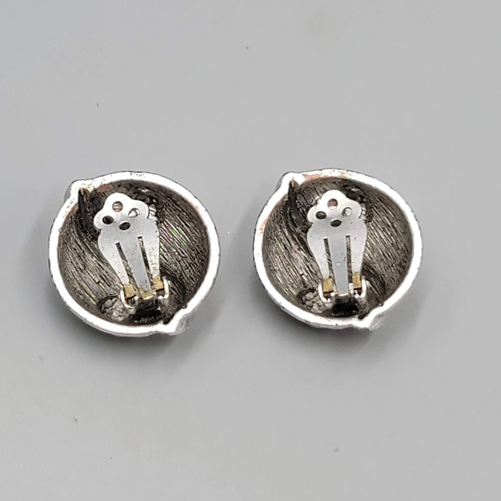 Vintage Large Dome Statement Clip on Earrings Silver tone 1 1/8"