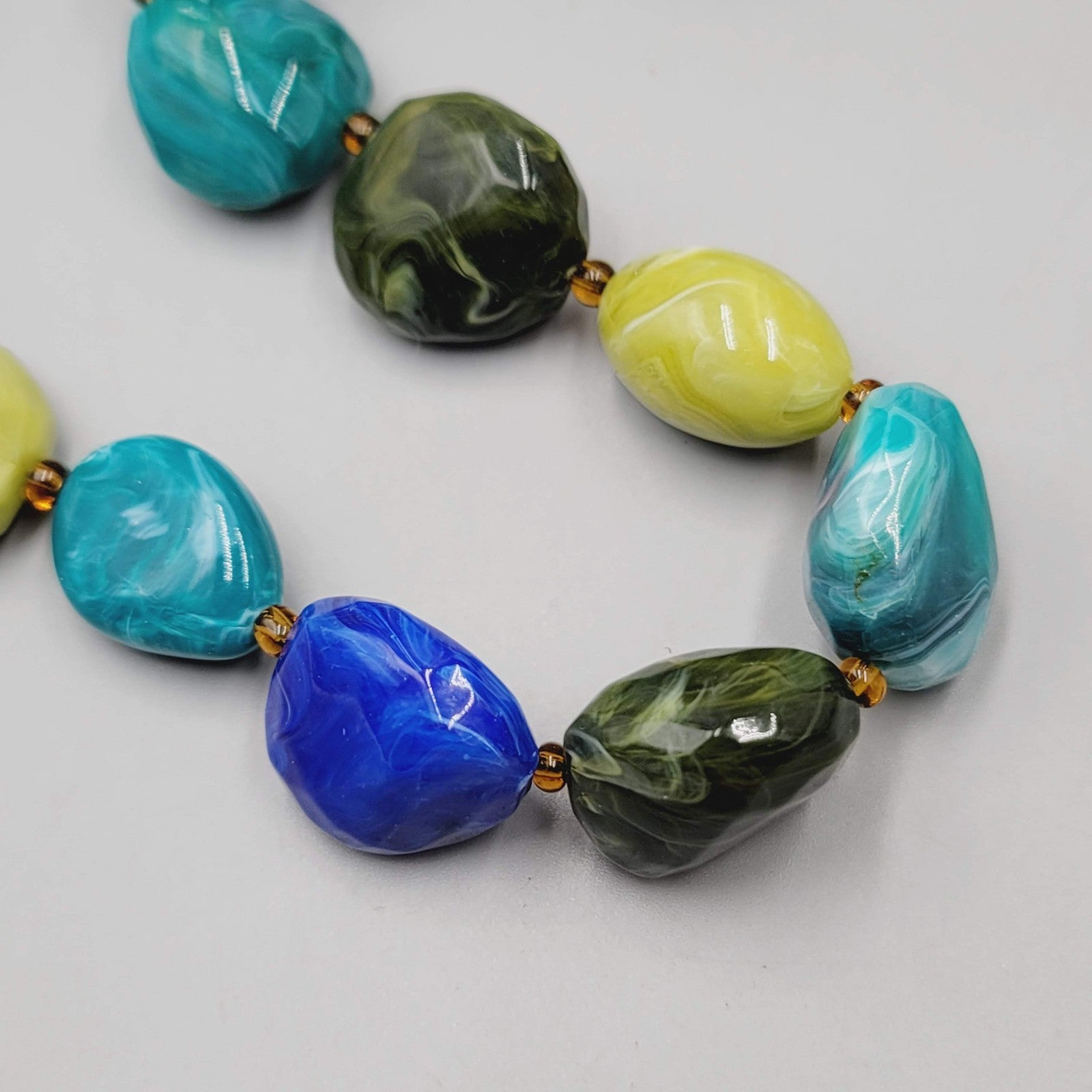 Chunky Bead Necklace Blue Green Acrylic Fun Funky 20"-22"