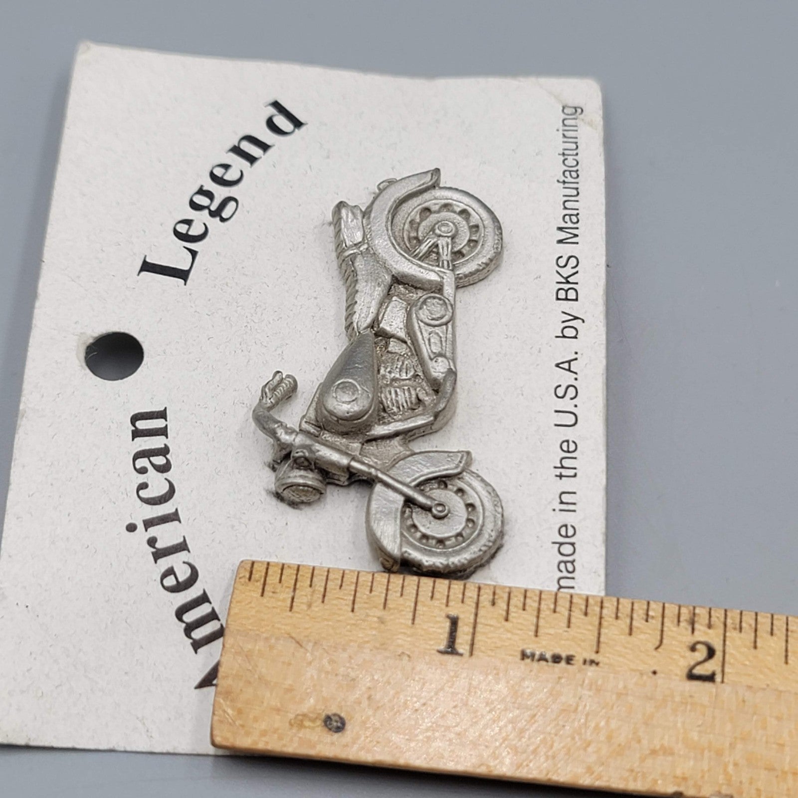 Vintage American Legend Motorcycle Pin Badge BKS Manufacturing USA Pewter Brooch