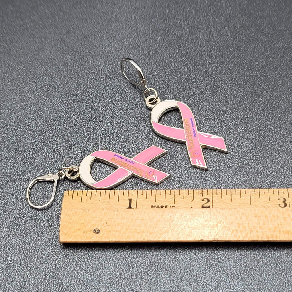Pierced Earrings Touchstone Medical Imaging Breast Cancer Awareness Ribbon 1.5"