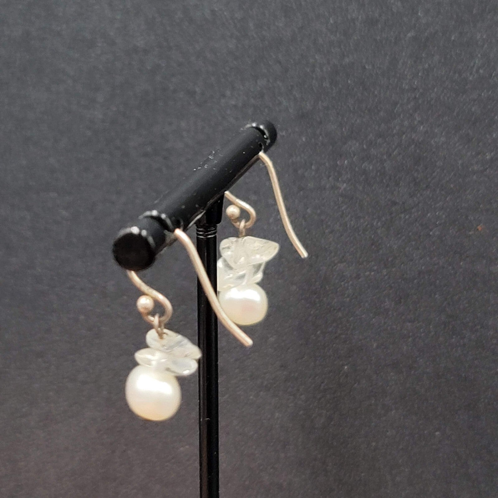 Sterling Silver Pierced Earrings Freshwater Pearl Quartz Bead Dangle 5/8"