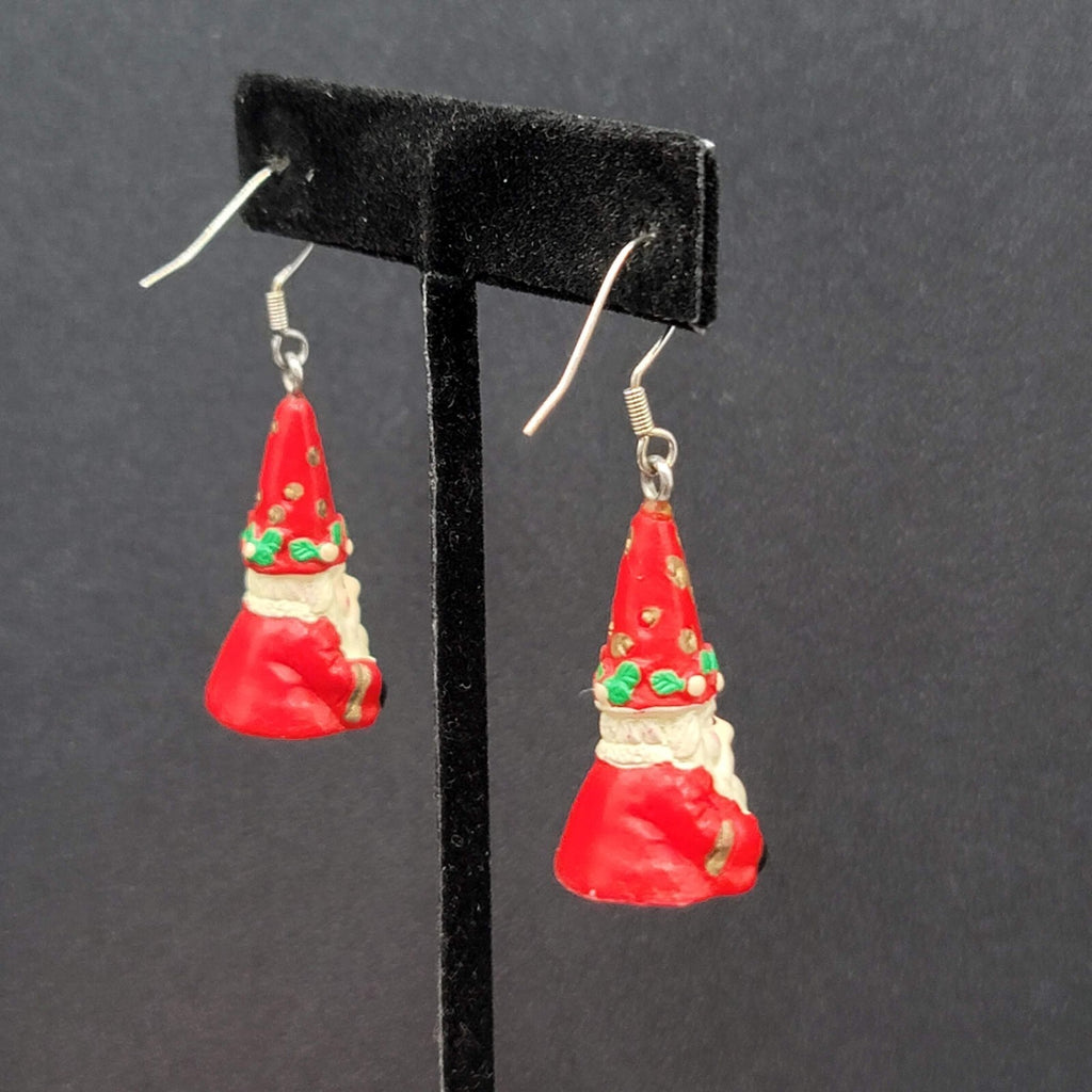 Vintage Santa Claus Pierced Earrings Resin Dangle 1.25"