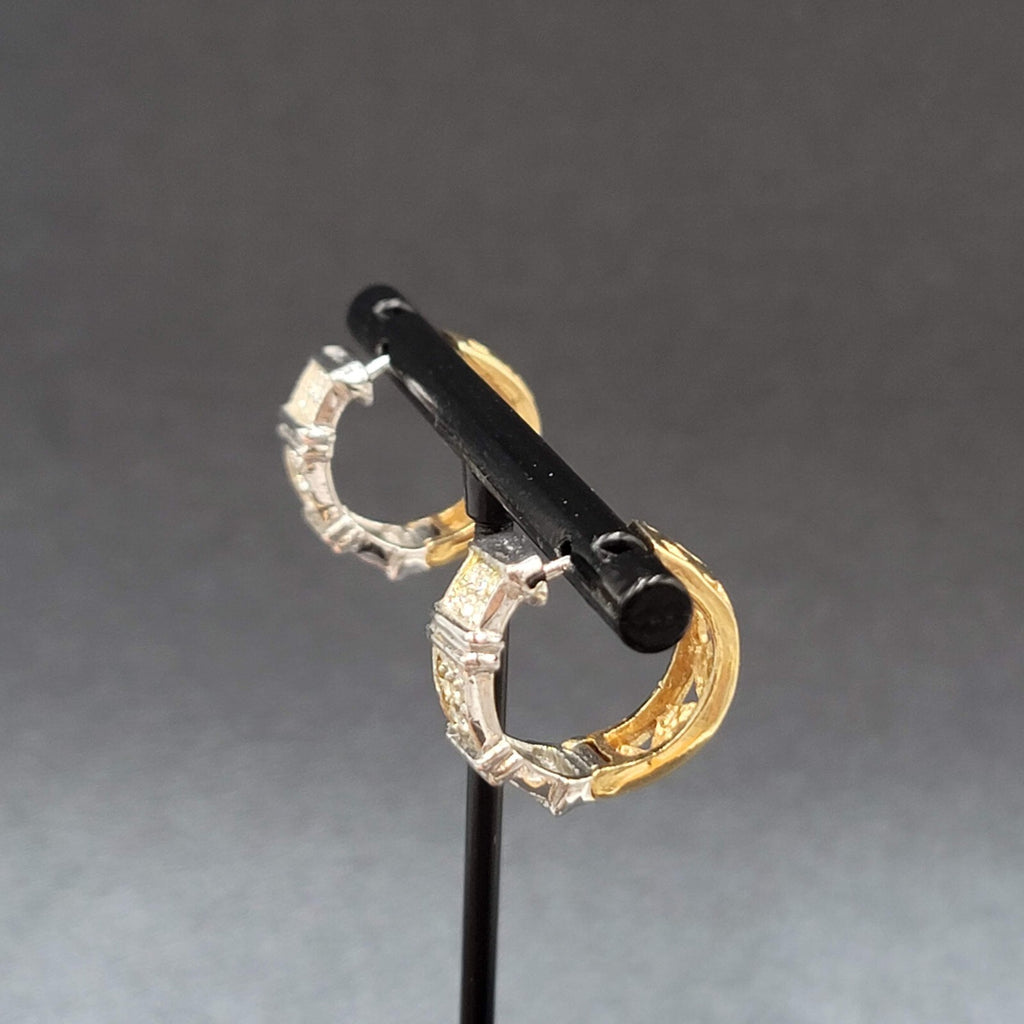 Reversible Pierced Earrings Gold Plated Silver Plated Rhinestone Hoops 5/8"