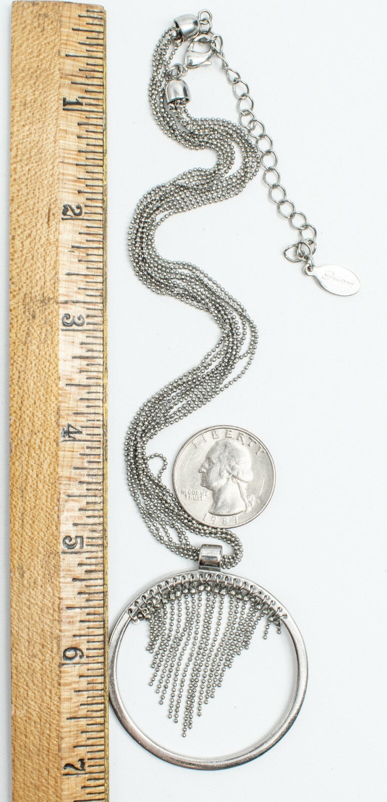 Silvertone Guess Chain Pendant Necklace Costume Estate Jewelry 16" - 19"