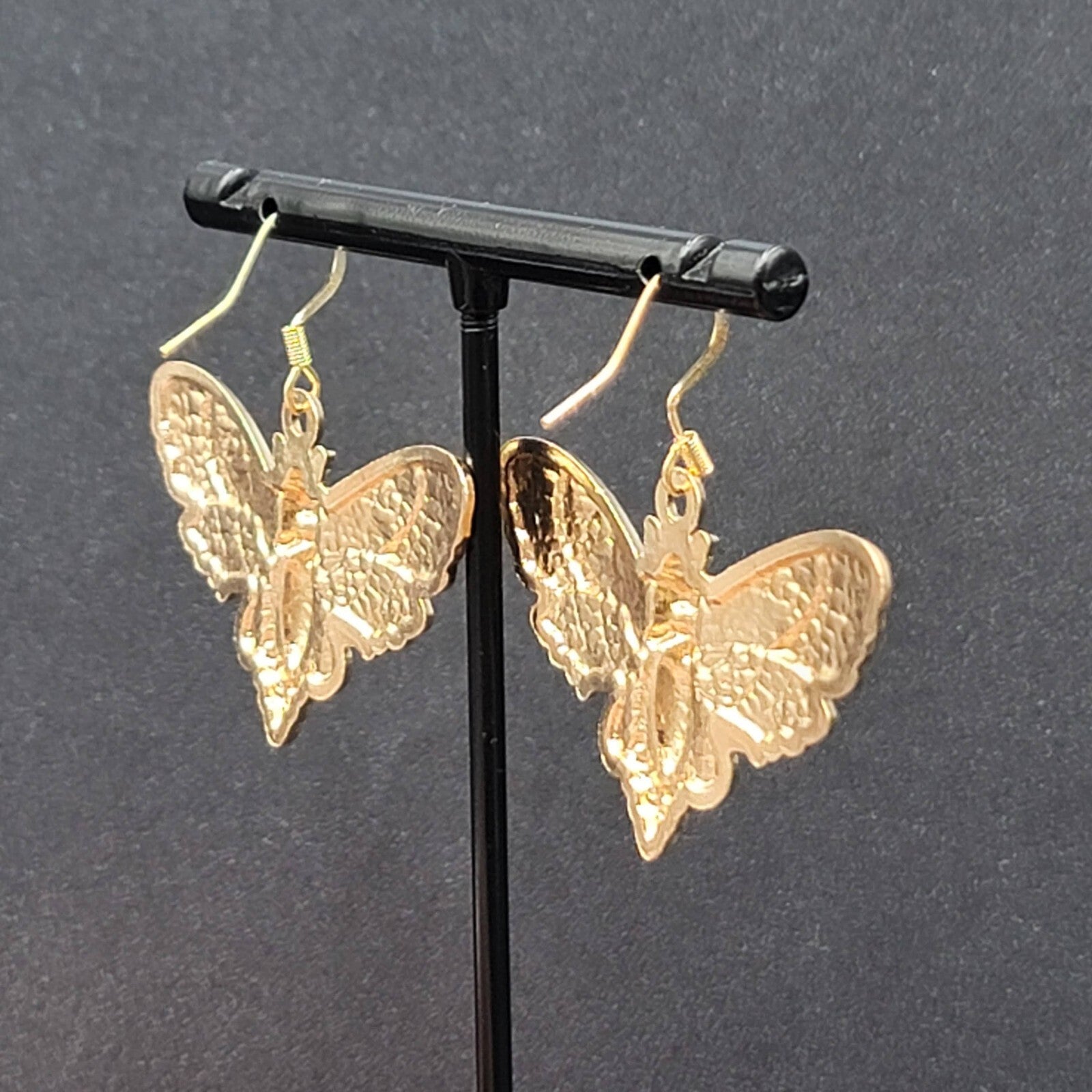 Death Head Moth Pierced Earrings Gold tone Dangle 1" x 1 5/8" 