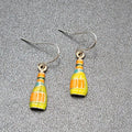 Pierced Earrings Multicolor Enamel Bottle Wine Soda Dangle 3/4"