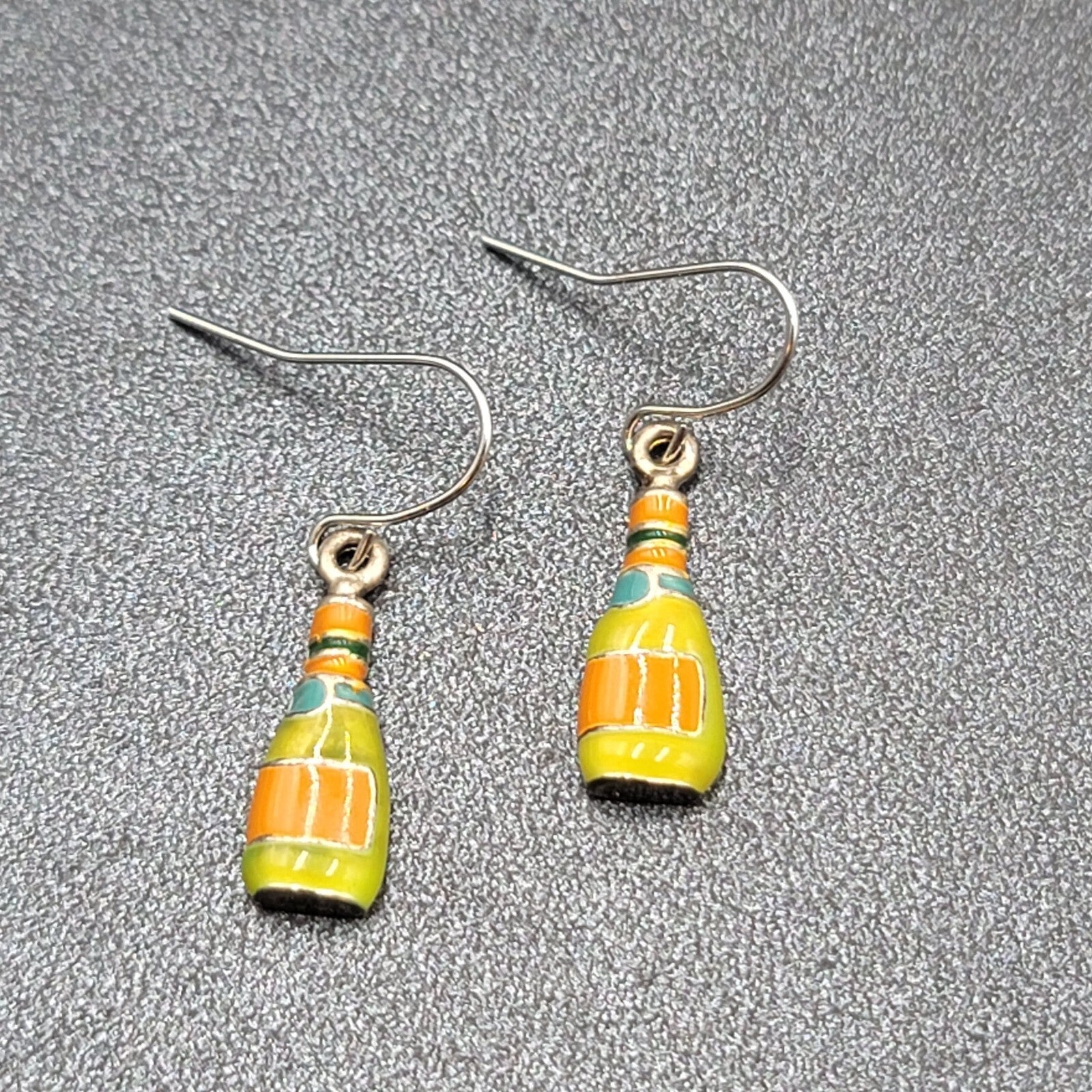 Pierced Earrings Multicolor Enamel Bottle Wine Soda Dangle 3/4"