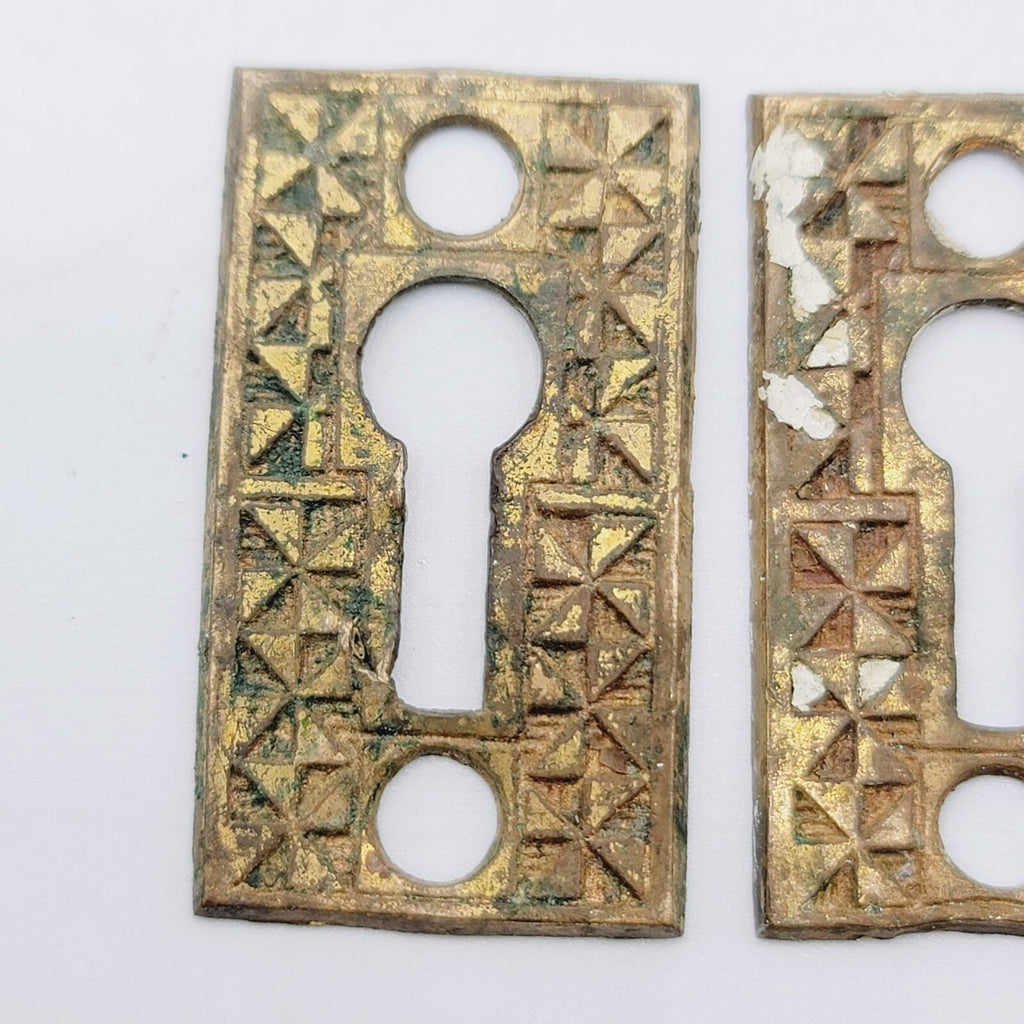 Set of 2  Vintage Oval Brass Skeleton Key hole Escutcheon Salvage Lot PAIR