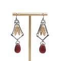Fly Bug Black Metal Red Bead Pierced Earrings Long Dangle 2.5"
